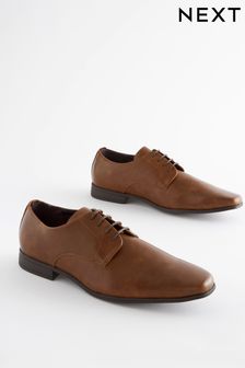 Tan Brown Slim Square Derby Shoes (M60881) | $54
