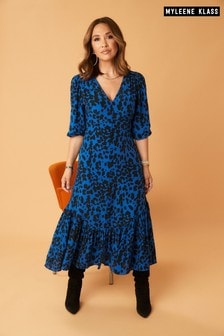 Myleene Klass blauwe nette jurk met luipaardmotief