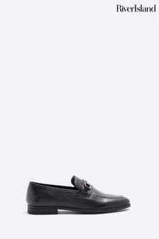 River Island Black Black Leather Snaffle Shoes (M62021) | 247 QAR