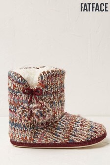 FatFace Red Carrie Textured Knit Slipper Boots