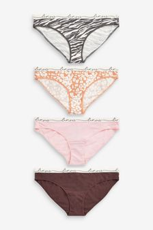 Animal/Pink/Brown Bikini Cotton Rich Logo Knickers 4 Pack (M62191) | R284