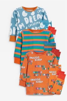 Blue/Orange 3 Pack Snuggle Slogan Pyjamas (M62246) | $34 - $43