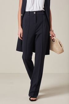 Navy Blue High Waisted Straight Leg Trousers (M62438) | 41 €