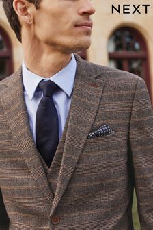 Brown Skinny Fit Trimmed Check Suit: Jacket (M62958) | 40,270 Ft