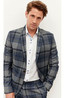Grey/Blue Check Skinny Fit Suit: Jacket (M62973) | €54
