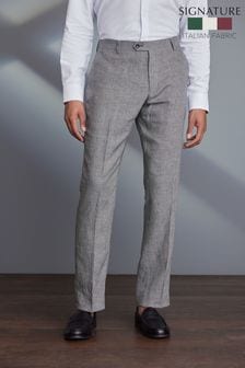 Szary - Signature Nova Fides 100% Linen Puppytooth Suit: Trousers (M62980) | 110 zł