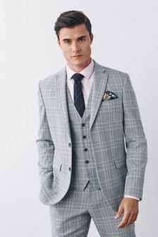 Light Grey Skinny Fit Check Suit: Jacket (M63014) | €53