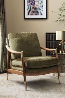 Plush Chenille Moss Green Flinton Wooden Walnut Effect Leg Accent Chair (M63147) | €490
