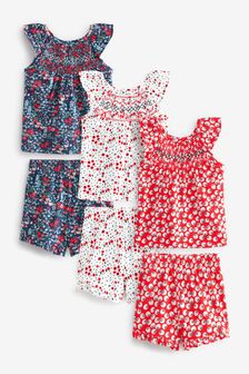 Red/White/Navy Floral 3 Pack Shirred Neck Pyjama Shorts (9mths-8yrs) (M63285) | R439 - R549
