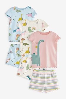 Rose/bleu dinosaure - Lot de 3 pyjamas courts (9 mois - 12 ans) (M63286) | €27 - €33