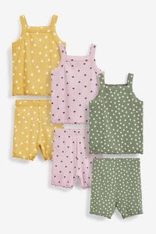 Green/Yellow/Lilac Purple Simple Print 3 Pack Cami Short Pyjamas (9mths-8yrs) (M63287) | $28 - $37