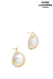Pure Luxuries London Yellow Gold Plated Sara Silver And Pearl Spiral Earrings