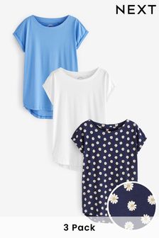 Imprimé Marguerite/Bleu/Blanc - Lot de 3 t-shirts à manches effet cape (M63553) | €19