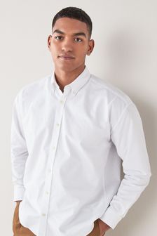 White Oversized Fit Long Sleeve Oxford Shirt (M63599) | CA$52
