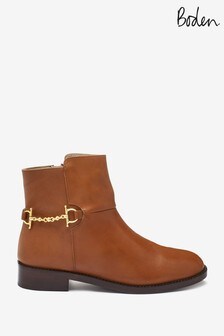 Boden Brown Snaffle Detail Ankle Boots