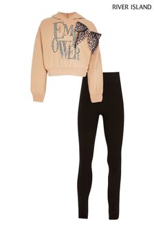 River Island Beige Girls Leopard Bow Sweater Set (M63964) | kr550