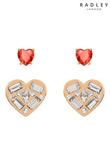 Radley Rose Gold Tone 18ct Ruby Stone Heart Stud Earrings