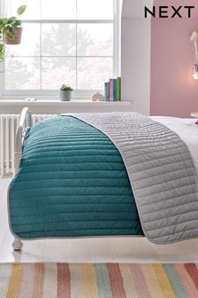 Teal Blue Reversible Cotton Rich Bedspread (M64365) | kr335 - kr502