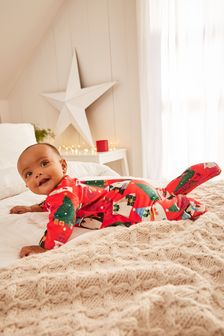 Red Baby Single Christmas Zip Sleepsuit (0-2yrs) (M64569) | €10 - €11.50
