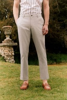 Marron grège - Chino en coton majoritaire texturé (M64726) | €7