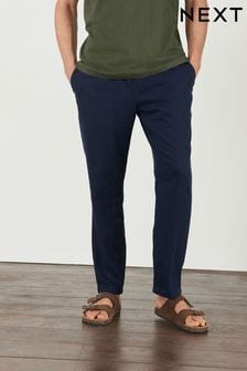 Navy Blue Relaxed Tapered Fit Linen Blend Drawstring Trousers (M64996) | 32 €