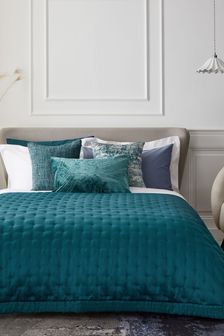 Teal Blue Sateen Quilted Bedspread (M65023) | €89 - €152