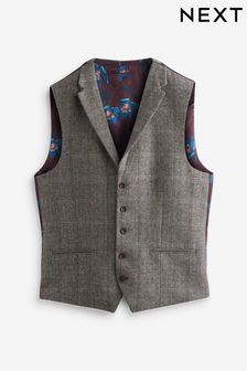 Grey Herringbone Check Wool Blend Waistcoat (M65390) | 28 €