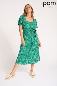 Zelena potiskana obleka Pom Amsterdam Sunny World (M65882) | €37