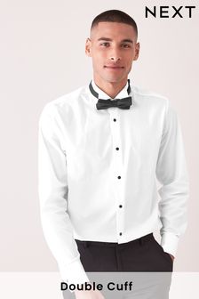 White Regular Fit Double Cuff Dress Shirt and Bow Tie Set (M66282) | $48