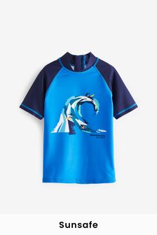 Blue Surf Wave Short Sleeve Sunsafe Rash Vest (3-16yrs) (M66407) | €13 - €20