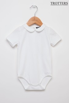 Trotters London White Milo Piped Body Short Sleeve Dungarees (M66419) | €33