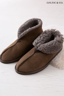 Celtic & Co Brown Mens Brown Sheepskin Bootee Slippers