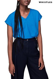 Blauw - Whistles wit Willa T-shirt met kapmouwtjes en V-hals (M66687) | €27