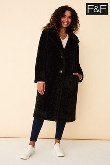F&F Black Long Teddy Coat
