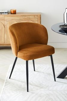 Set of 2 Soft Velvet Caramel Brown Otis Carver Arm Dining Chairs (M66847) | €330