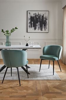 Set of 2 Soft Velvet Teal Blue Otis Carver Arm Dining Chairs (M66848) | €330