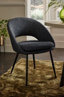 Set of 2 Casual Bouclé Charcoal Grey Hewitt Black Leg Dining Chairs (M66854) | €380