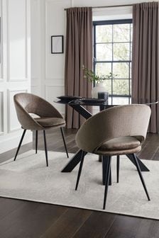 Set of 2 Plush Chenille Mink Brown Hewitt Black Leg Dining Chairs (M66855) | €380