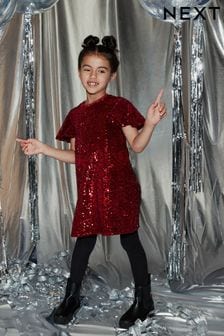 Red Velour Sequin Party Dress (3-16yrs) (M66864) | $51 - $63