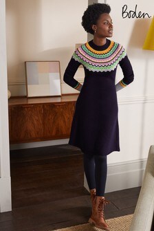 Boden Blue Millie Fairisle Knitted Dress