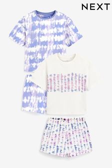 Blue/Ecru Printed Tie Dye 2 Pack Short Pyjamas (3-16yrs) (M67317) | $42 - $55
