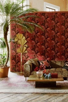 Paloma Home Red Oriental Leaves Wallpaper