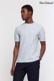 Blau - River Island Texturiertes Strick-T-Shirt (M67639) | 39 €