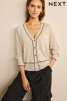 Neutral Cream Tipped Button-Up Linen Cardigan (M67700) | TRY 580