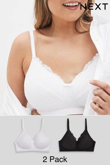 Black/White Post Surgery Non Wired Lace Bras 2 Pack (M67718) | LEI 228