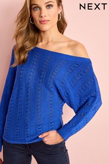 Cobalt Blue Off The Shoulder Knitted Top (M67815) | TRY 788