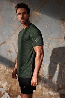 Khaki Green Short Sleeve Tee Active Gym & Training T-Shirt (M68203) | TRY 384