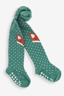 JoJo Maman Bébé Green Spotted Fox Knee Cotton Rich Tights (M68229) | €11