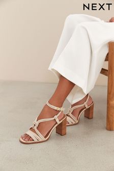 Bone Signature Leather Knotted Strap Block Heeled Sandals (M68308) | €49