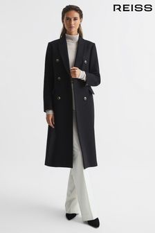 Reiss Black Darla Longline Double Breasted Formal Coat (M68426) | AED2,866